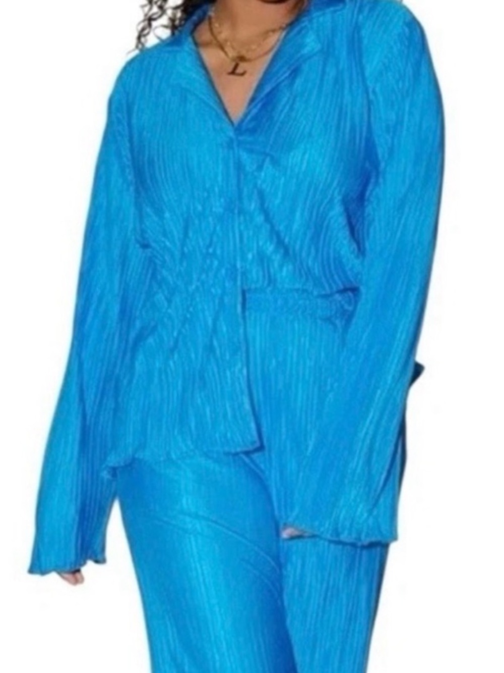 Dressed in Lala Plisse Top in Electric Blue